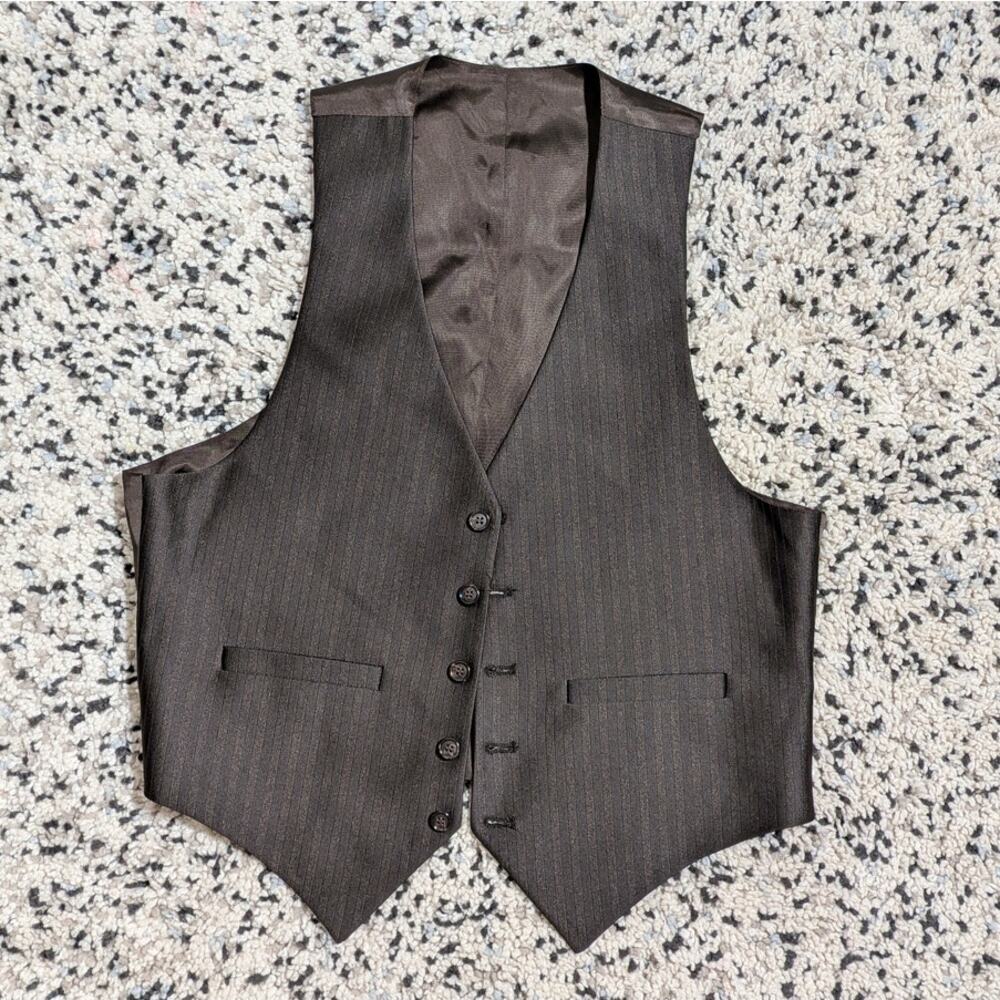 Dark Brown Pinstripe Suit Vest Button-Front Waistcoat Size S/M‎
